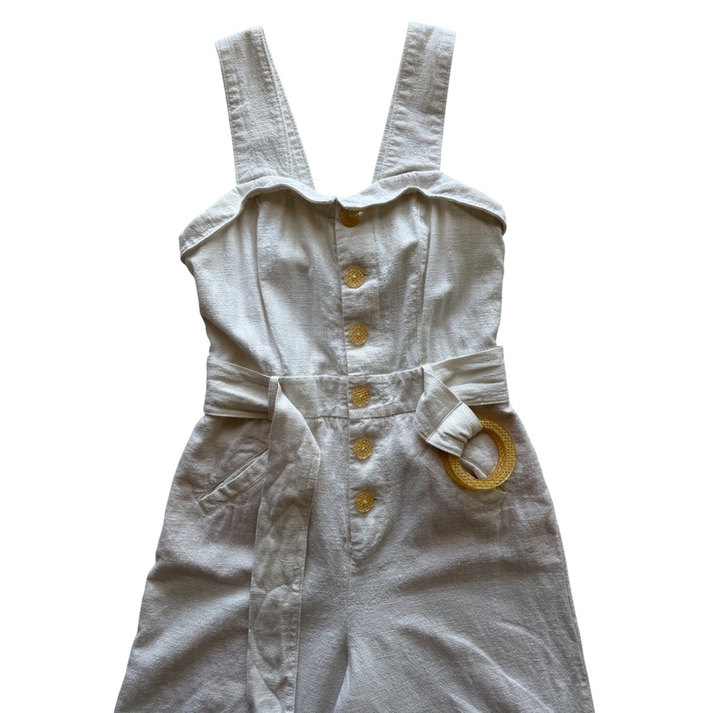 Anthropologie Women's Cream Cape Cod Button Belted Wide Leg Jumpsuit Size 8 - Picture 4 of 16